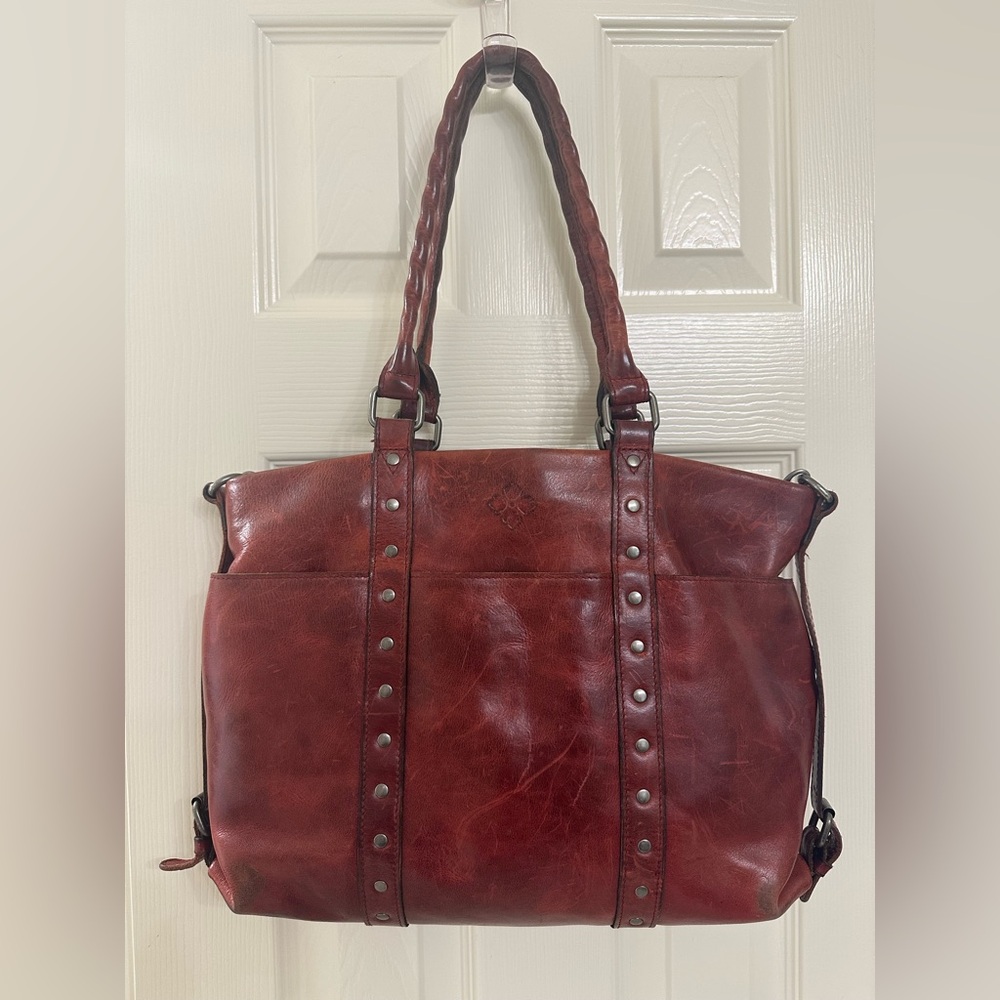 Patricia Nash Distressed Red Leather Studded Tote
